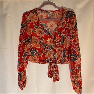 Floral long sleeve tie top